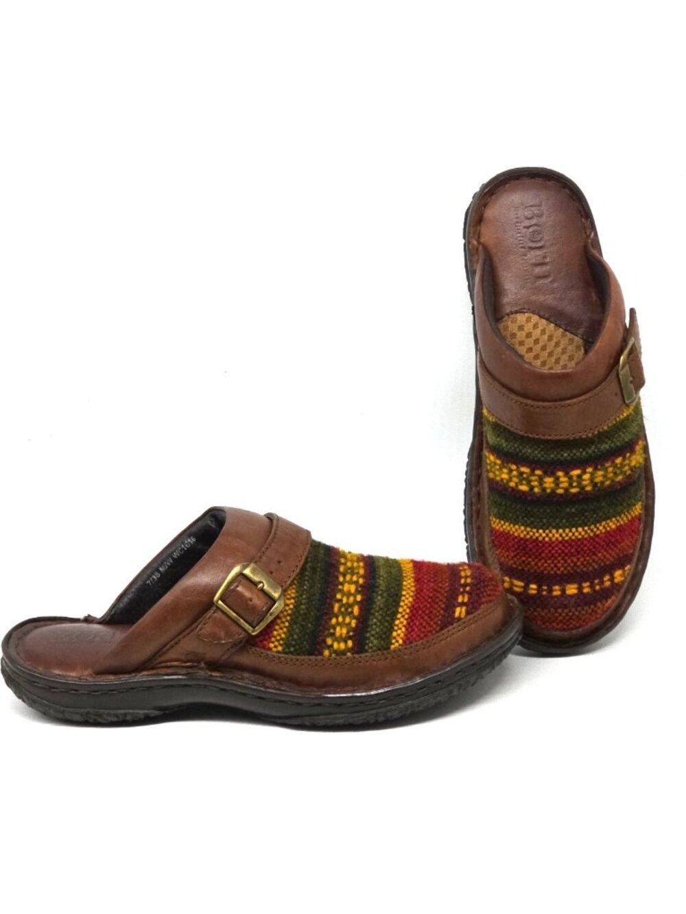Born Multicolored Woven Fabric Printed Leather Slip-on Clogs Women’s Size 7